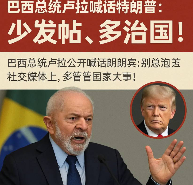 巴西总统卢拉喊话特朗普：少发帖，多治国！
巴西总统卢拉公开喊话特朗普：别总泡在社