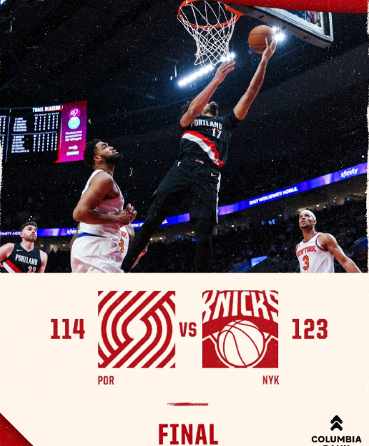 开拓者主场不敌尼克斯，五连胜终结！

布伦森26分6篮板8助攻，阿努诺比24分7