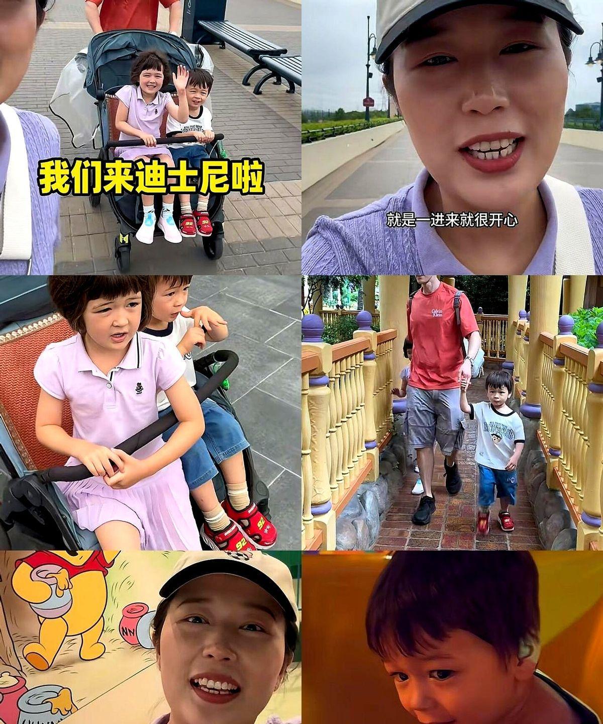 小黄终于带孩子游迪士尼了，姐弟俩对一切新鲜的事物都好奇，安露西胆子大一点，弟弟则
