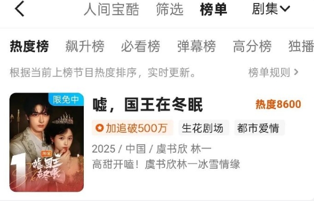 虞书欣的《嘘国王在冬眠》虽然热度没破万