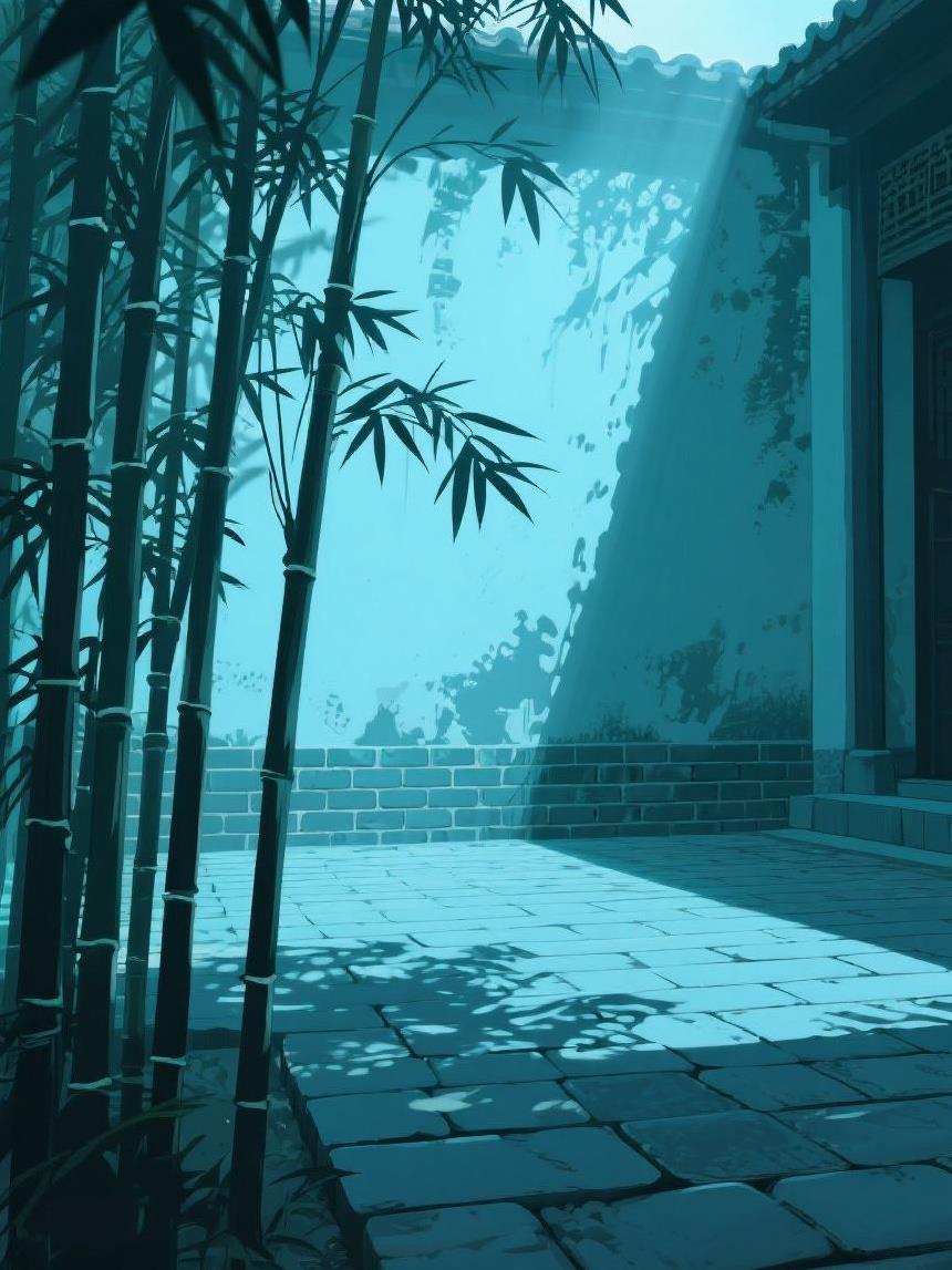 #AI妙生图#幽巷里，竹影婆娑，阳光洒落。那斑驳光影，似岁月的诗行，诉说着静谧与