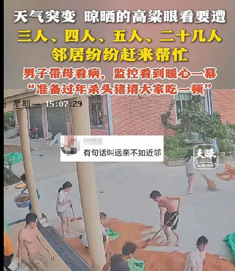 贵州一男子带着母亲去看病留了两个孩子在家，要下雨了，男子担心家里的高粱会遭雨淋。