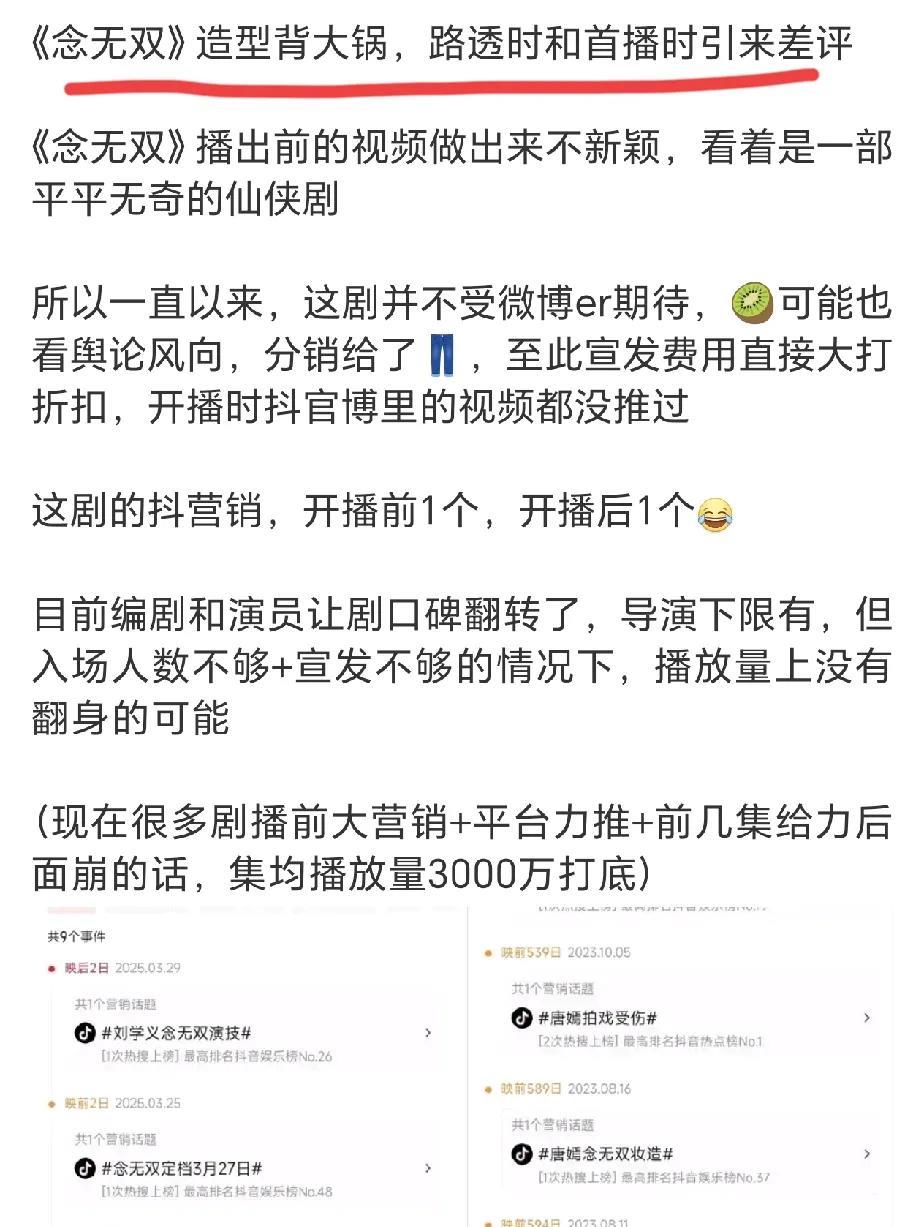 《念无双》热度破7000万了
这部剧最大的遗憾，不光是宣传不到位，它的问题是开头