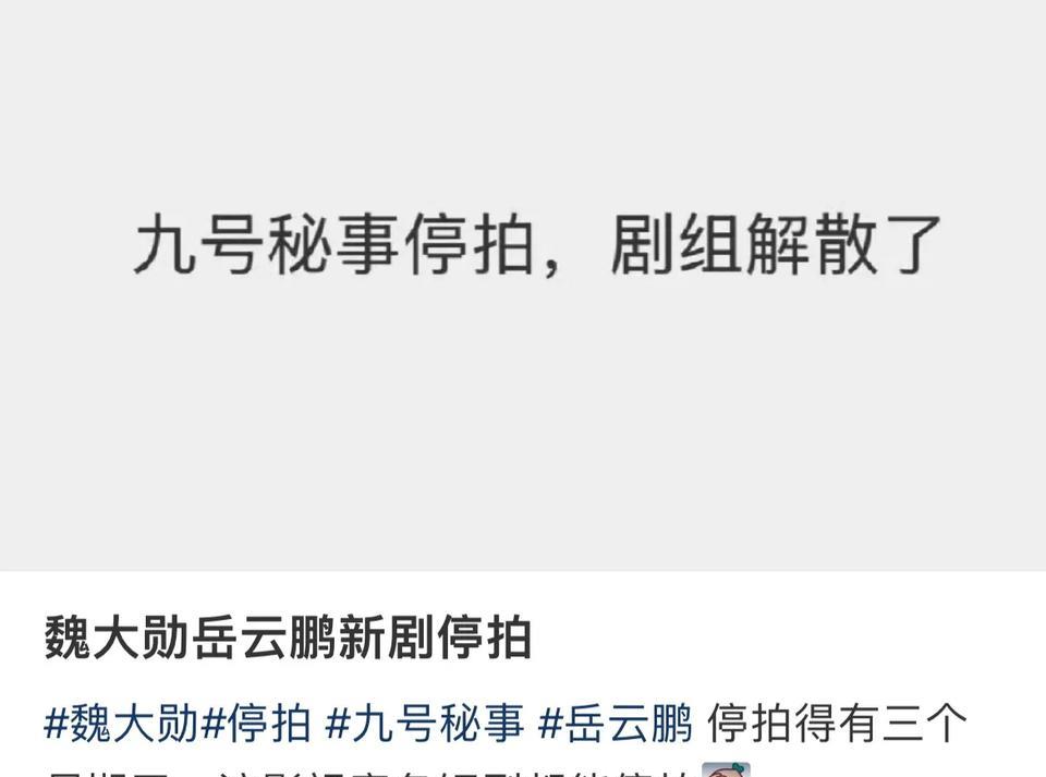 妈呀，今年钱真不好赚，就连影视行业都是寒冬啊，魏大勋的新剧也被爆出来停拍了，剧组