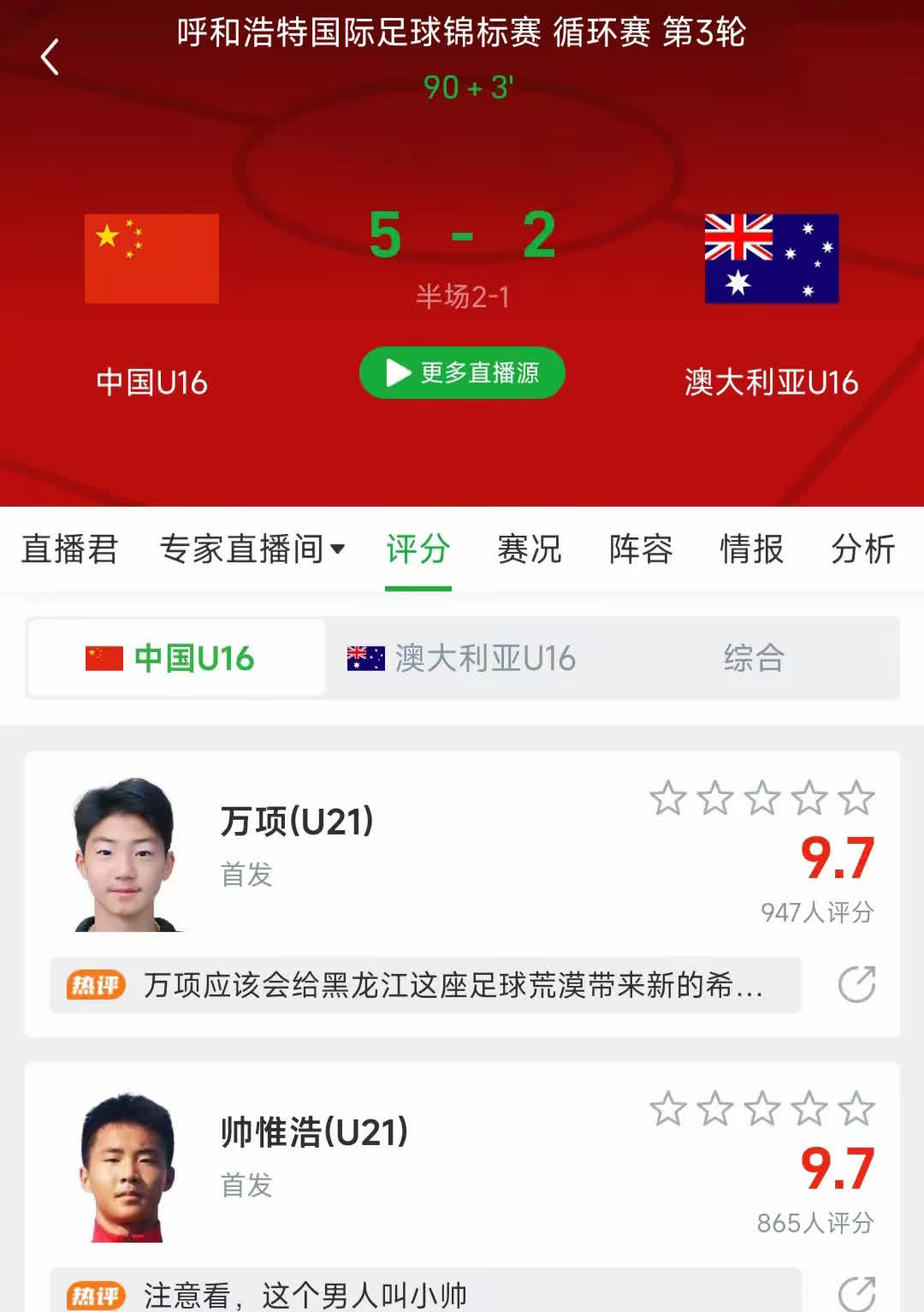 5-2！打疯了！你敢信这是中国足球的小伙子们踢出来的比分吗？
没错，U16的国