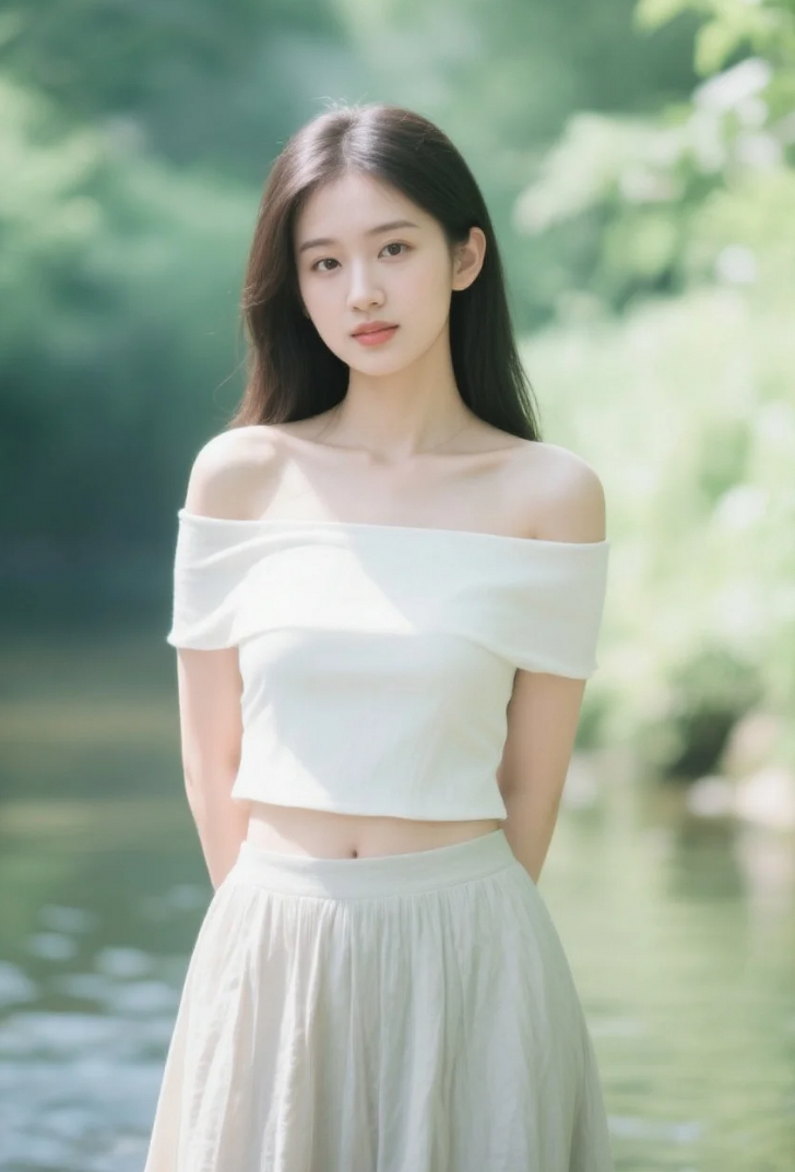 河畔特写聚焦，娇俏娇娘，容颜娇俏，浅笑盈盈间散发独特魅力
