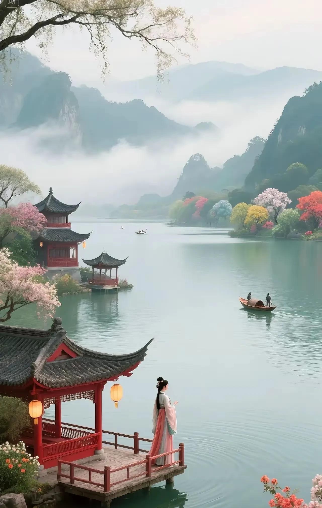 烟波江上使人愁，独倚楼台看秋水。