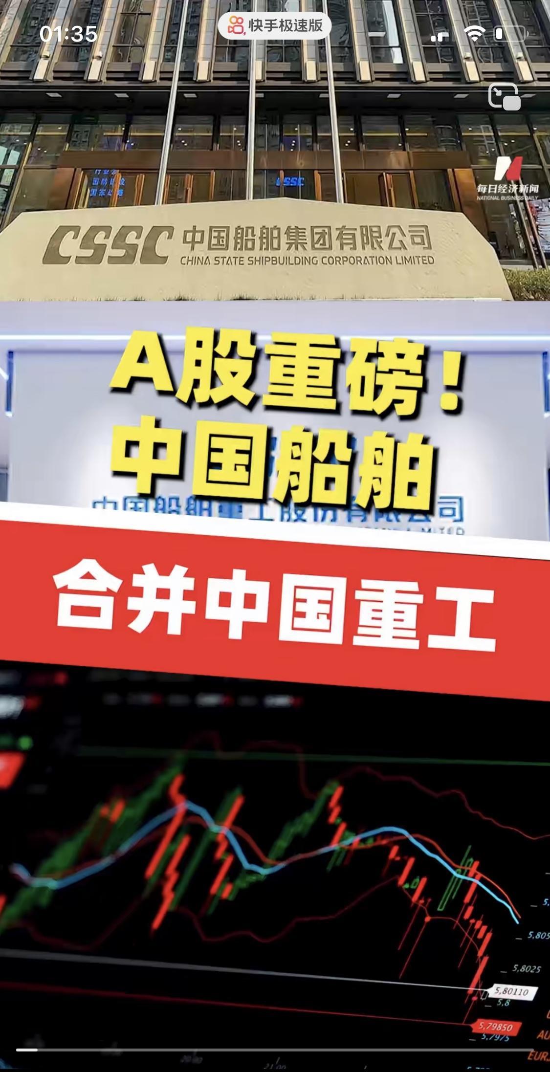 A股近十年最大规模吸收合并案即将达成，中国船舶合并中国重工完成后，将成为全球规模