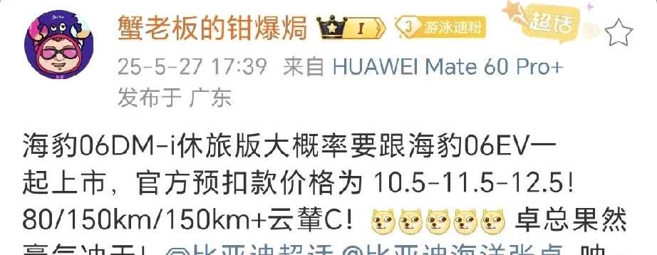 海豹06ev和海豹06dm旅行版六月准备一起上市。
06dm旅行预扣款10.5