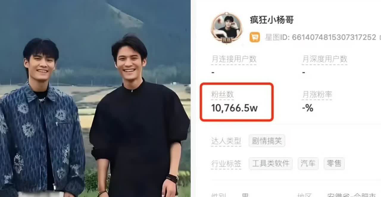 出走半年，归来粉丝已掉了1200万！
数据平台显示，小杨哥曾经粉丝高达1.2亿