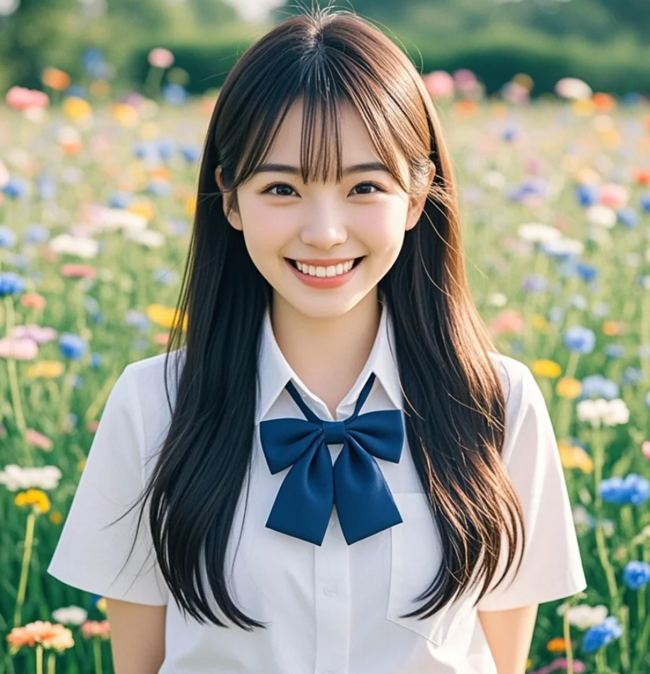 她弯腰拾起一朵野花，眼神比花更温柔