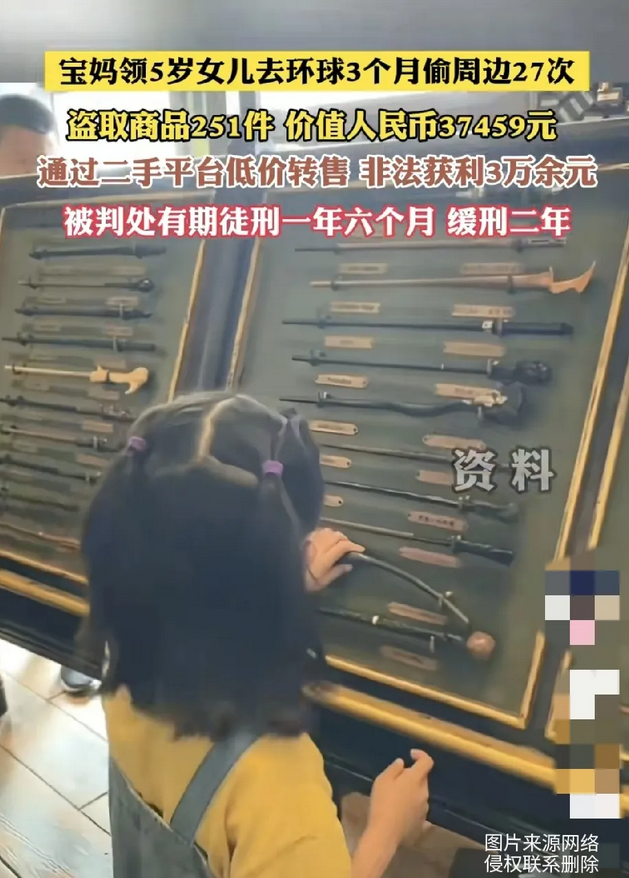 母亲带 5 岁女儿 27 次盗环球影城商品