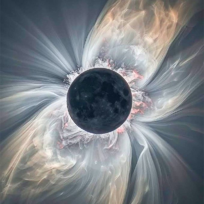 天文摄影师在日全食期间拍摄的太阳日冕，这效果未免有点太好了~