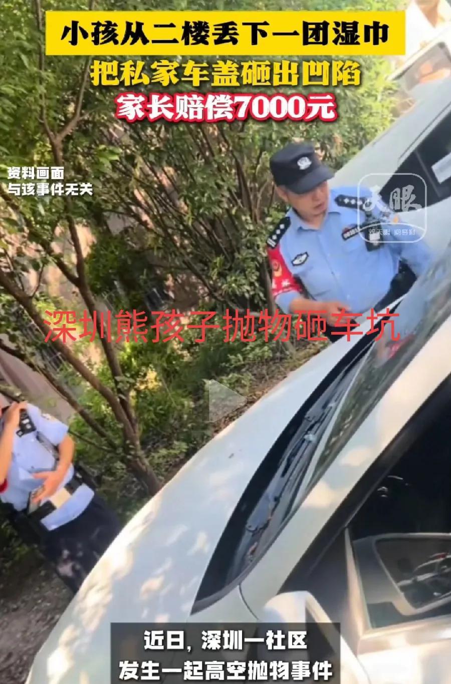 两起熊孩子惹祸赔偿:
深圳抛物砸车坑赔7000元，赔少了！
嘉兴碰倒商场玩偶赔2
