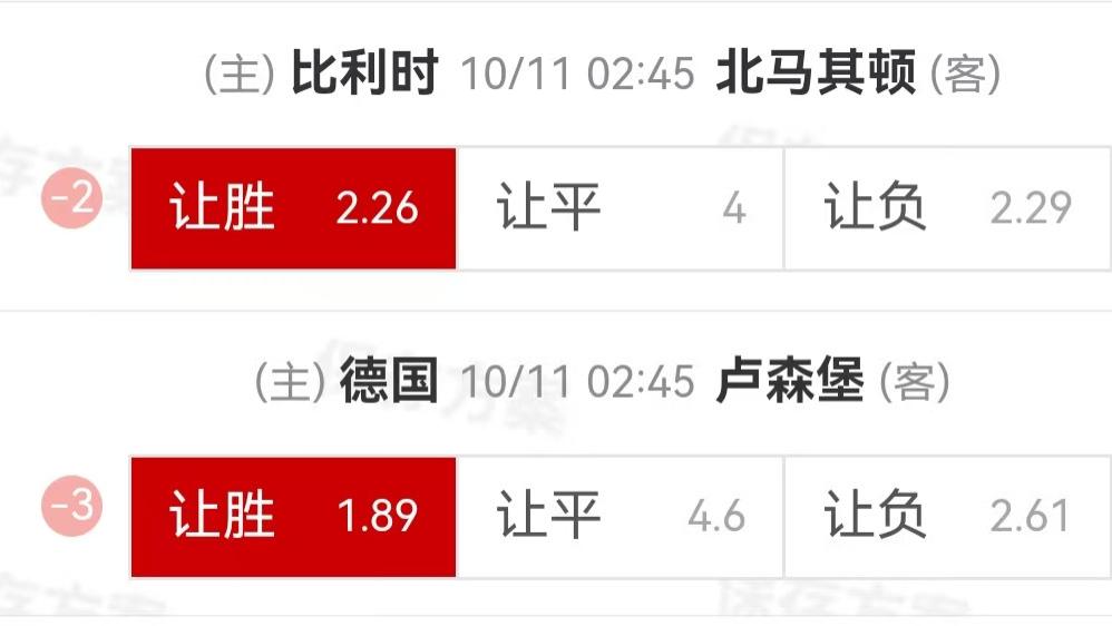 10.10周五精选高赔比赛：比利时VS北马其顿+德国VS卢森堡