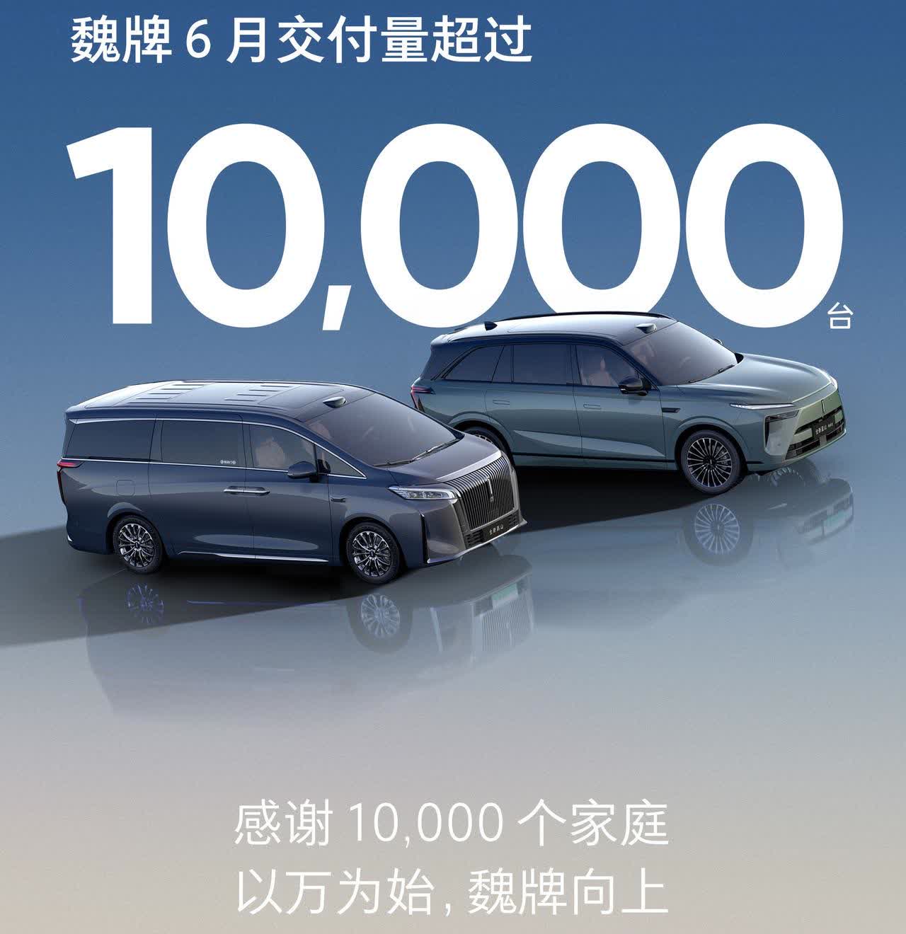不简单，魏牌6月交付量破万！
环比5月份增长62%，主要增长原因来自于全新魏牌