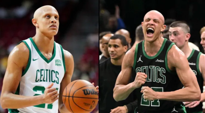 NBA记者更新动态，晒出一张凯尔特人球员乔丹-沃尔什的对比照与球迷分享。
“第一