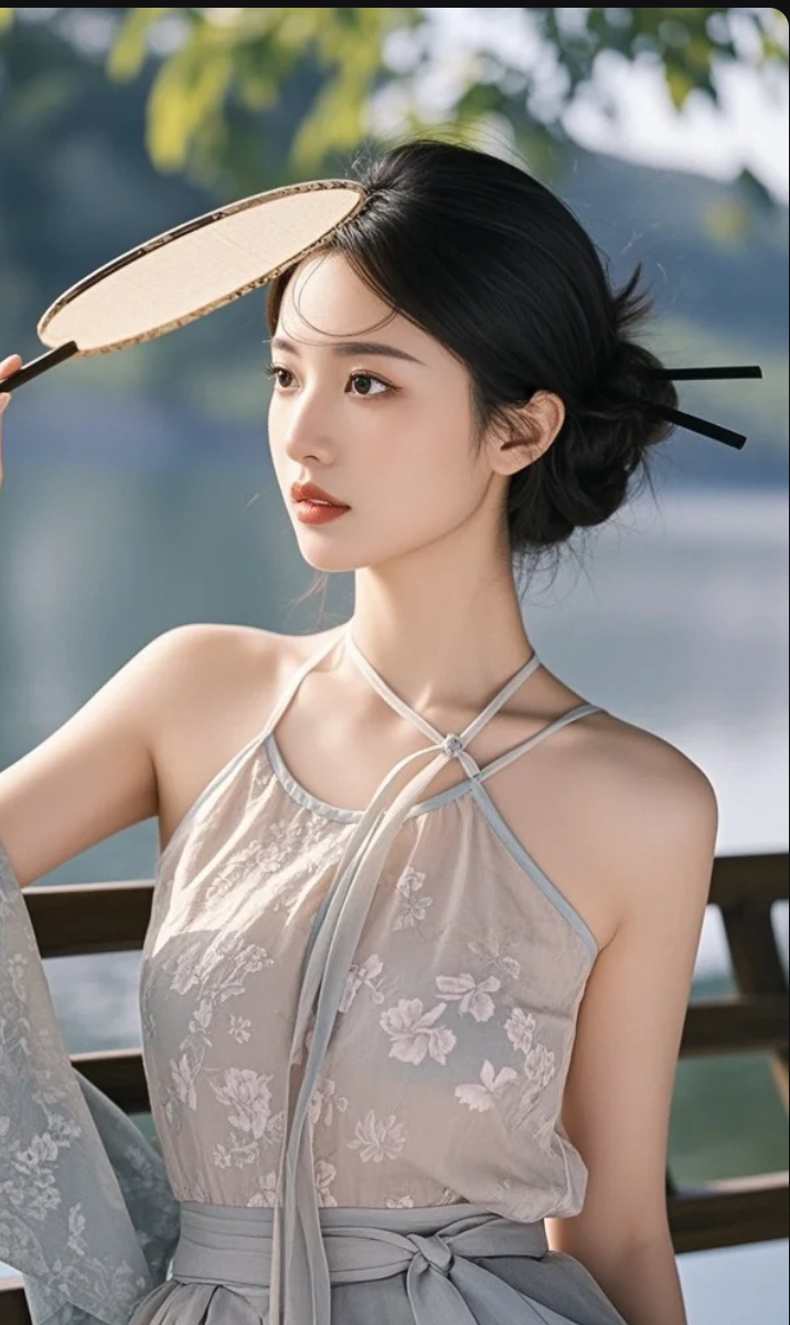 一袭古裙，一把折扇，她在湖畔写下一首无声的词