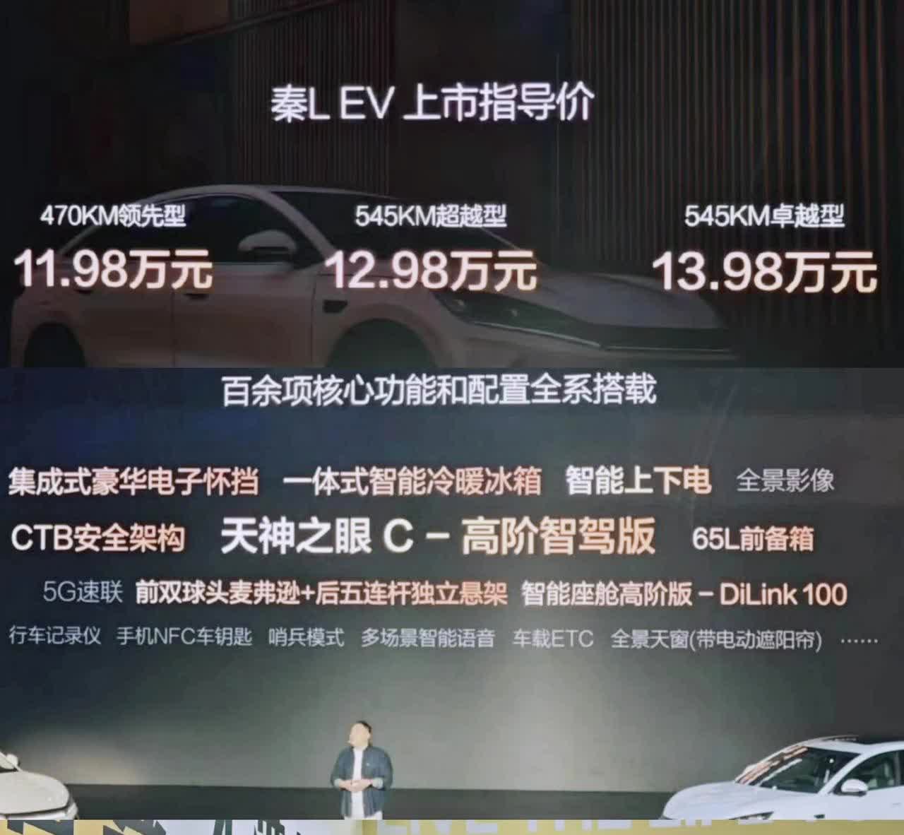 当秦L EV价格公布后，恐怕今晚没一个车企笑得出来了，才11.98万起，说句难听