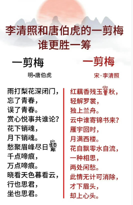 唐伯虎和李清照的一剪梅谁更胜一筹 ​​​
