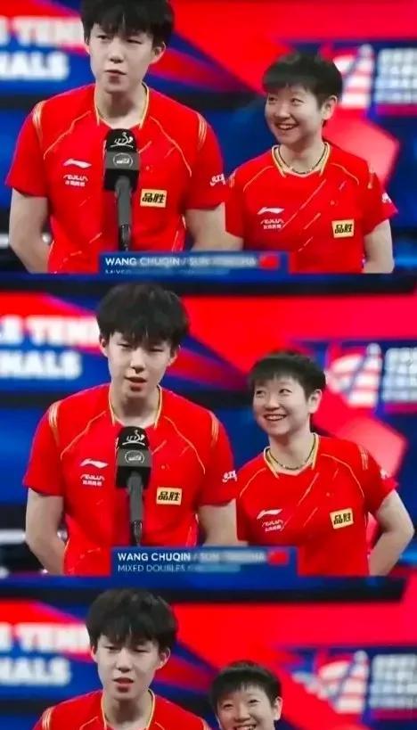 这哪是莎头的夺冠感言，
分明就是两小只的结婚致辞，
王楚钦紧张到无与伦比，
身旁