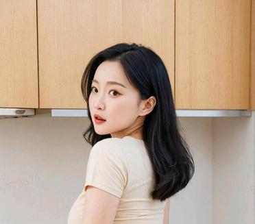 "在厨房里，她优雅地转身，散发出温暖与活力。"