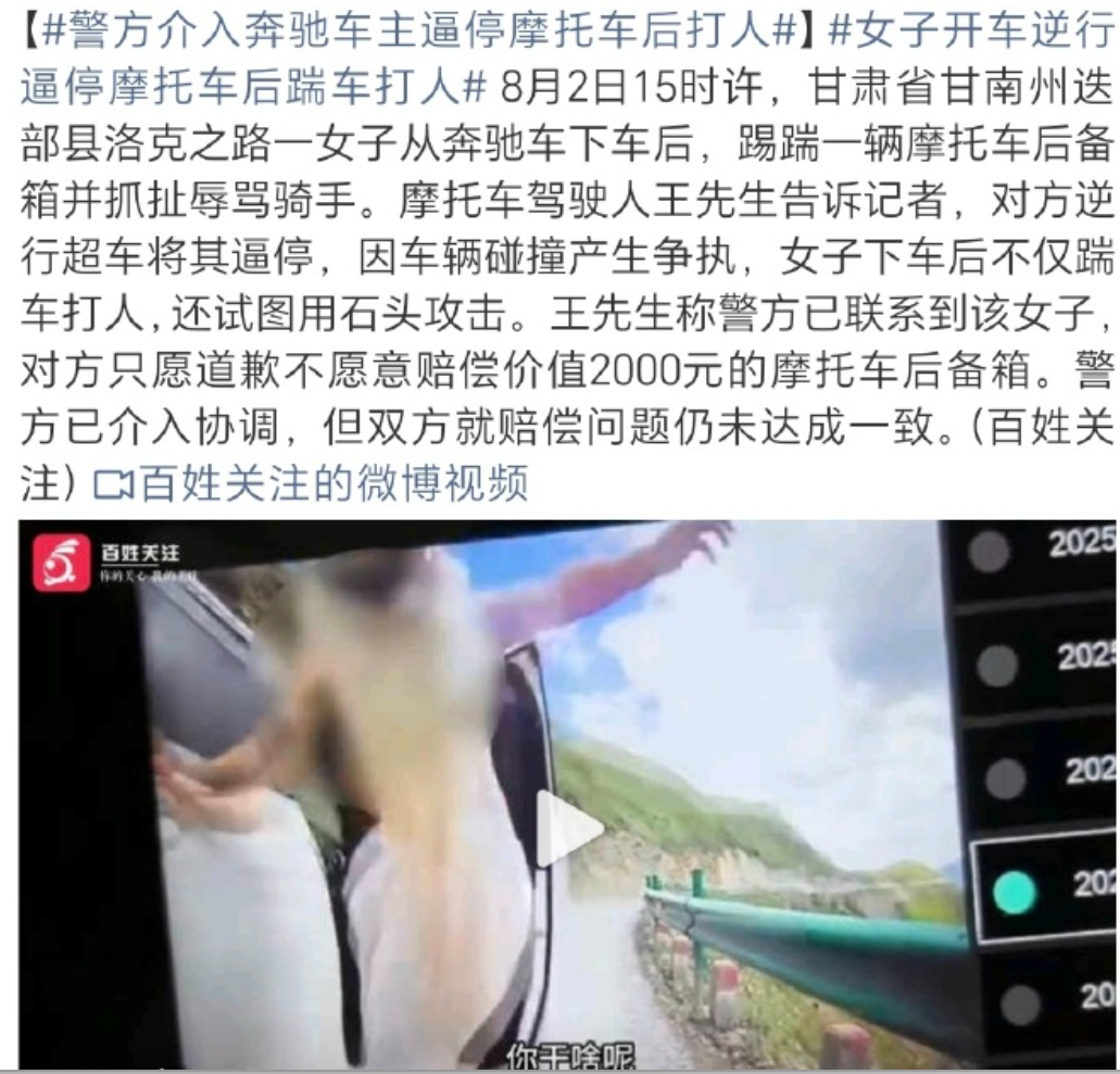 奔驰亮证姐，奔驰逼停姐……
