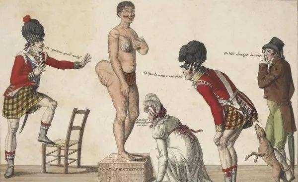 1810年，非洲少女巴特曼，因臀部长得很“突出”，被雇主骗到英国。



巴特曼