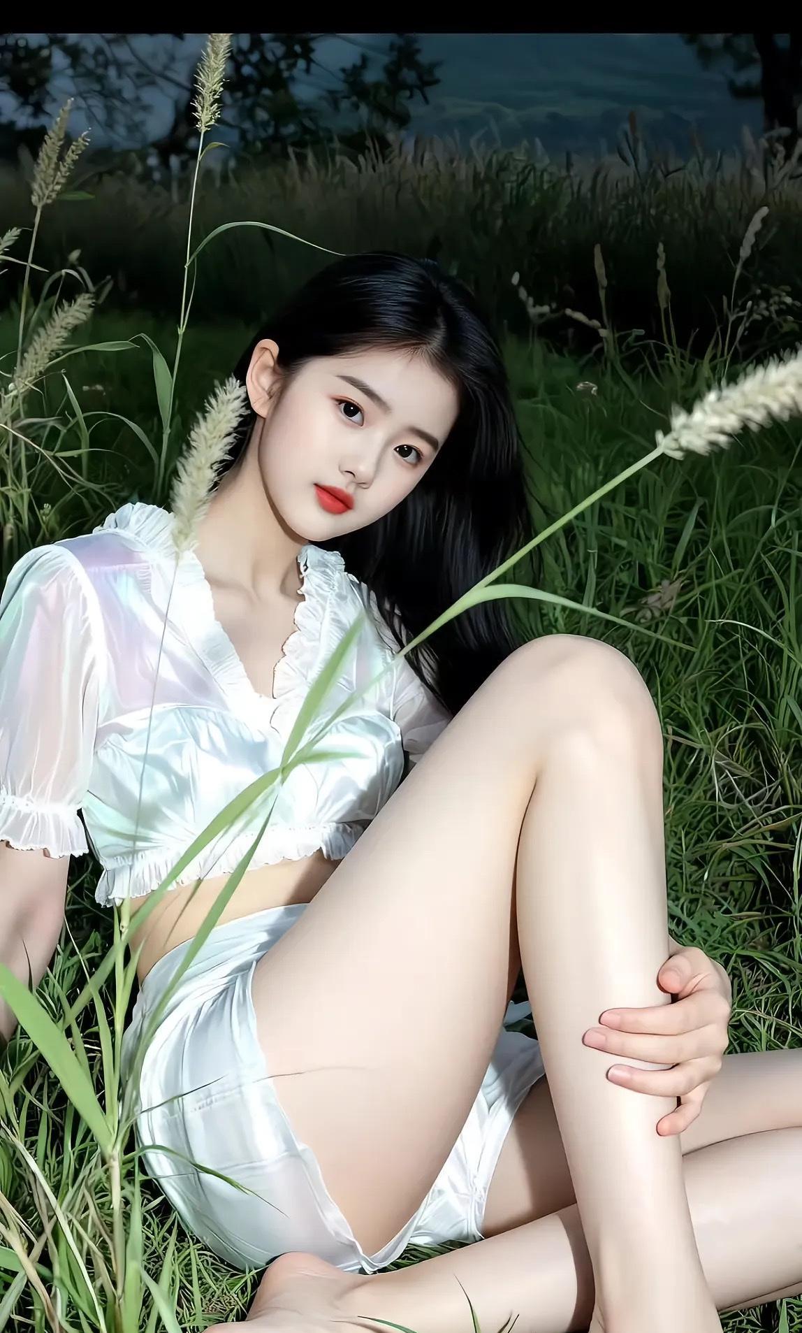 《夜草仙姿》
夜草幽幽漫，仙姿皎皎然。
红唇点晚露，素影入清欢。