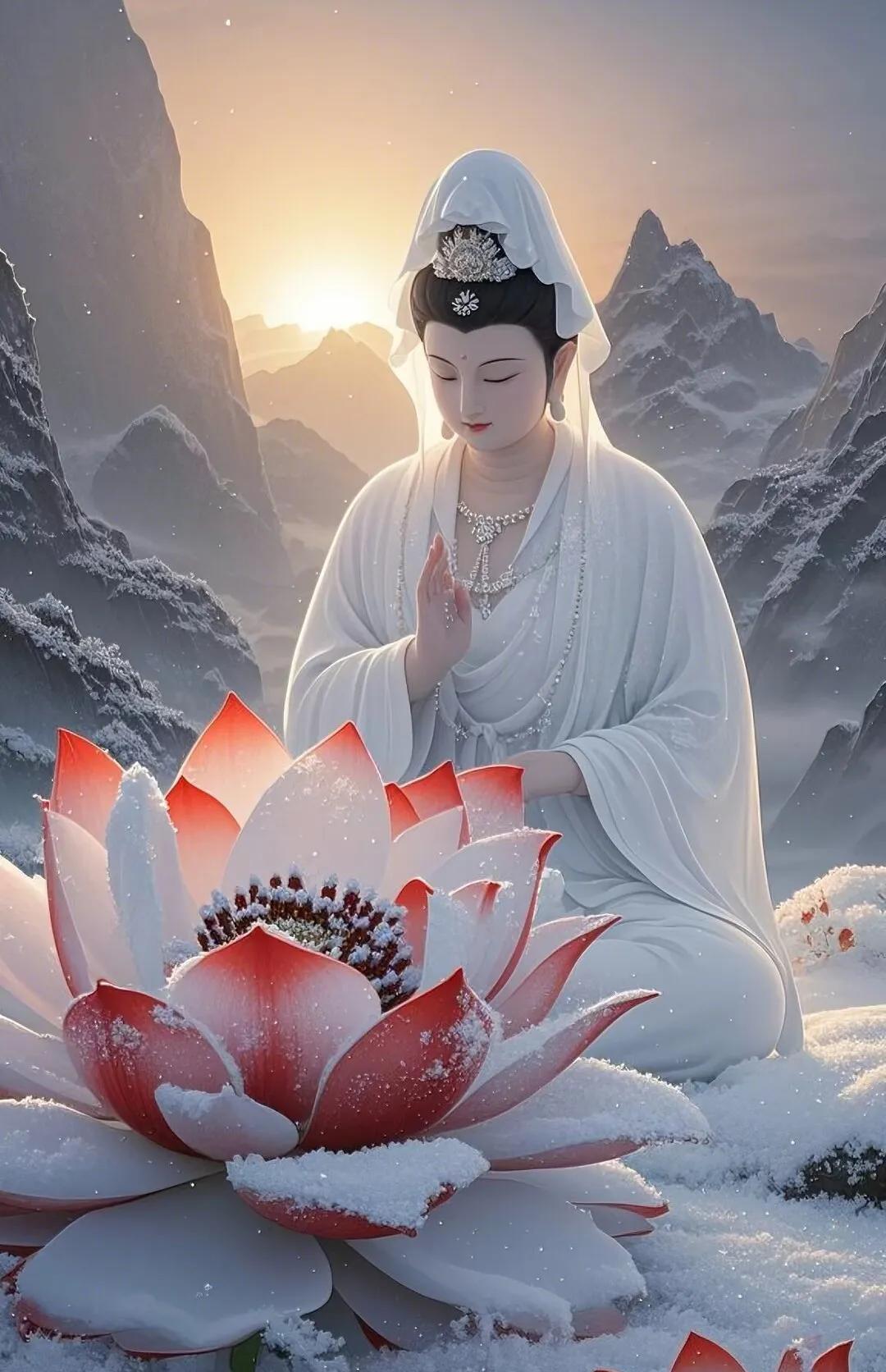 雪山莲花佛心摇，静坐雪中悟禅机。[祈祷][祈祷]#净心禅修# #禅悟禅修# #莲