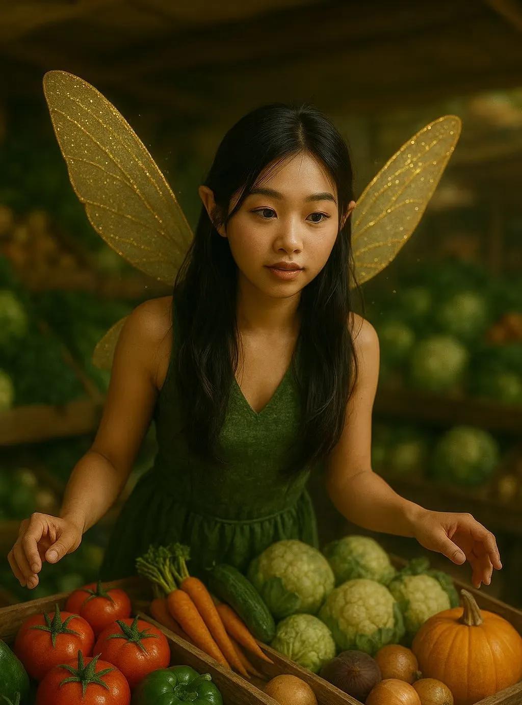 《纽带》
帅哥常常来买菜，
只因心中藏有爱。
想以素菜为纽带，
…………？
拋砖