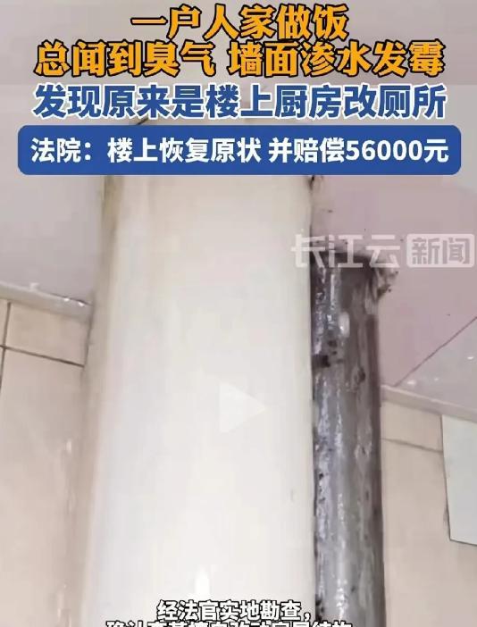 深圳，杨某在家做饭时，厨房总飘臭气，天花板墙面发霉、墙皮脱落，一查竟是楼上邻居李