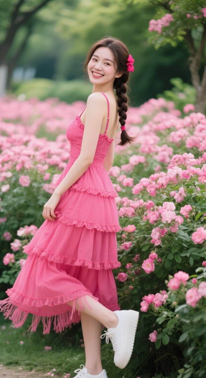 娇俏少女花间甜笑治愈人心