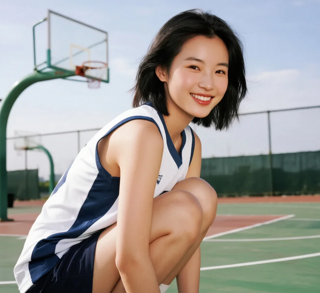 夏日黄昏时分，她的篮球服造型太有故事感！