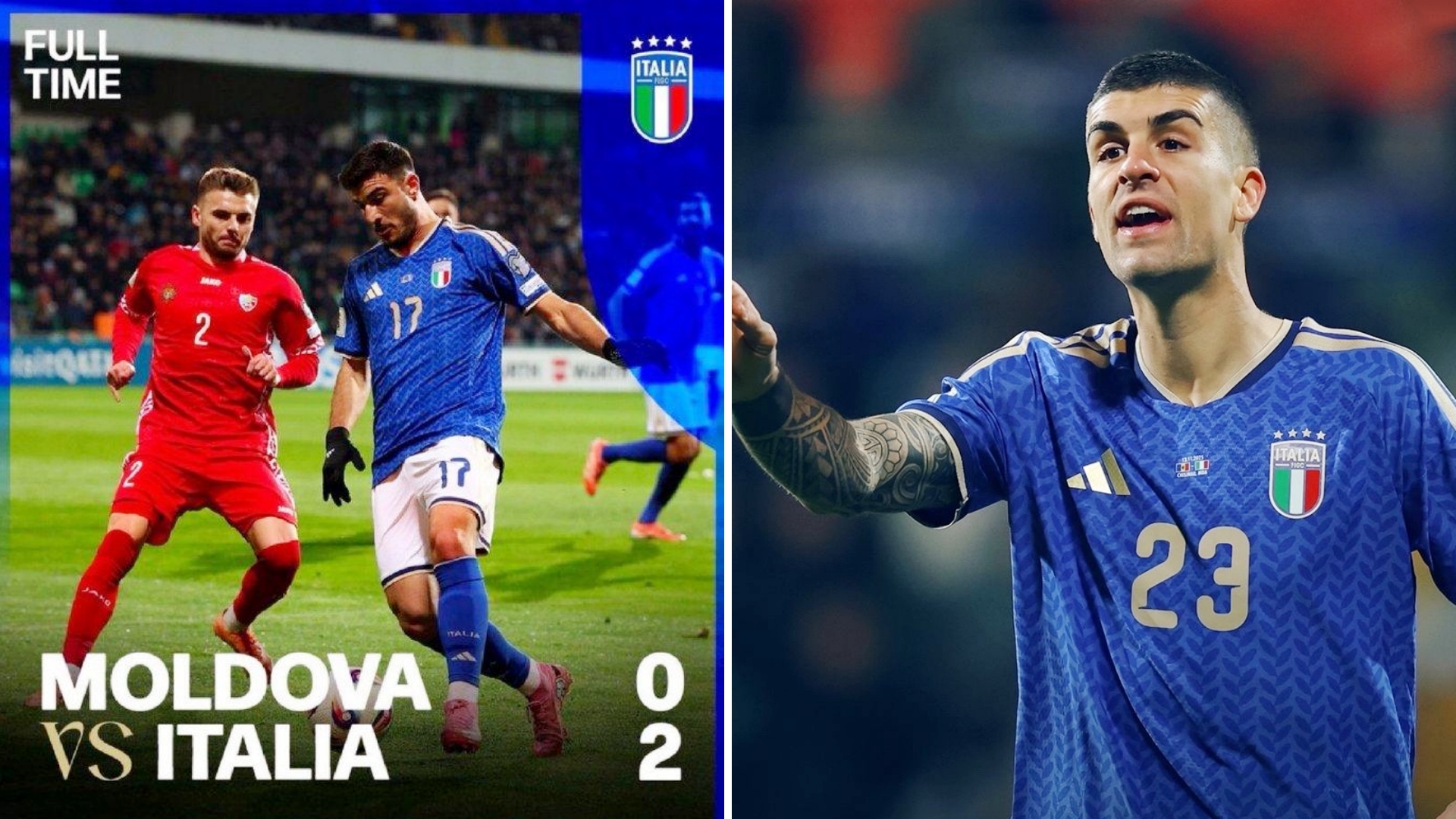 世预赛：意大利客场2-0击败摩尔多瓦，直接出线希望渺茫。
曼奇尼和埃斯波西托4分