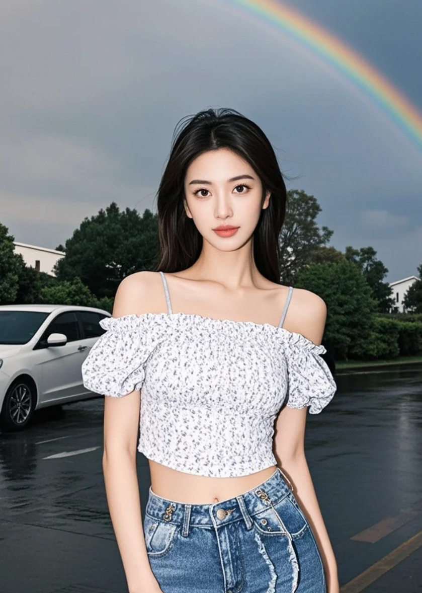 一弯虹桥，半城烟雨，她在光的尽头，等风也等你。