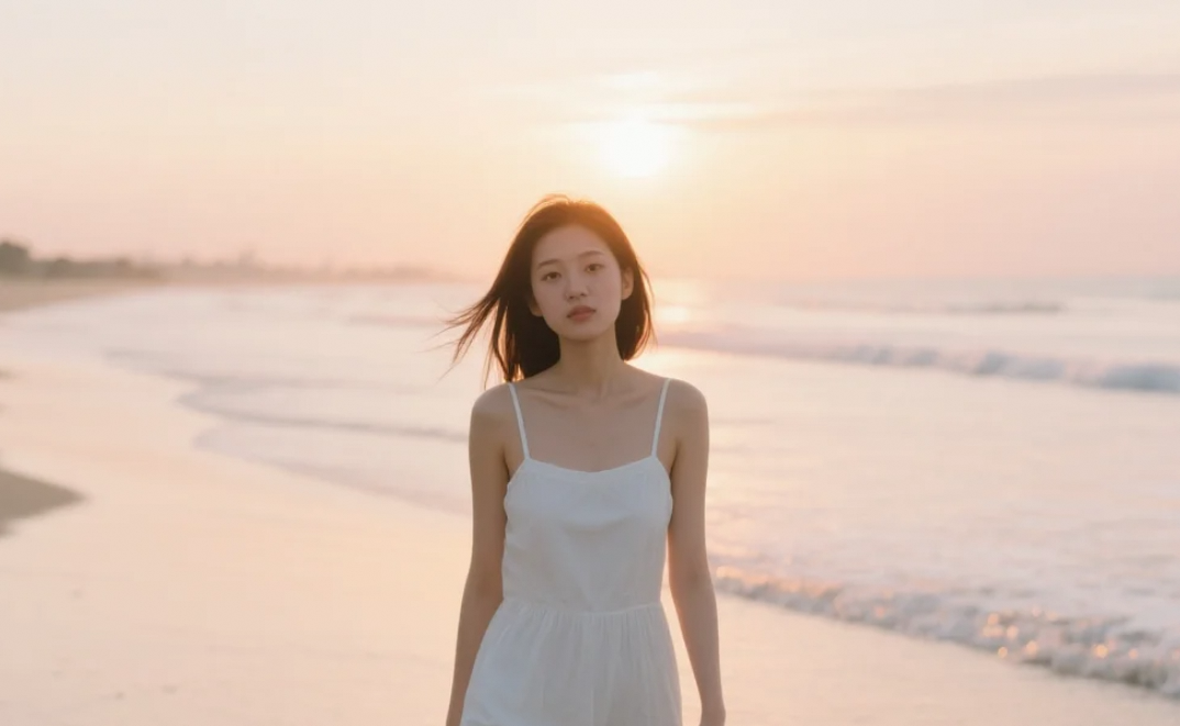 海风吹过，带走了所有的烦恼，只剩下我和这条美丽的连衣裙。