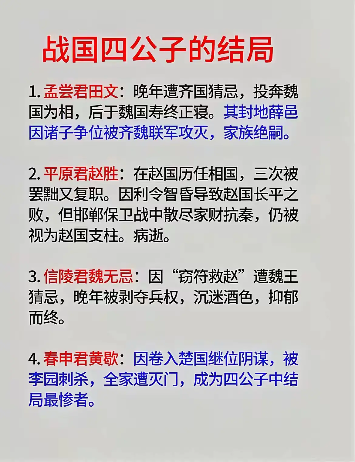 战国四公子的结局一览图
