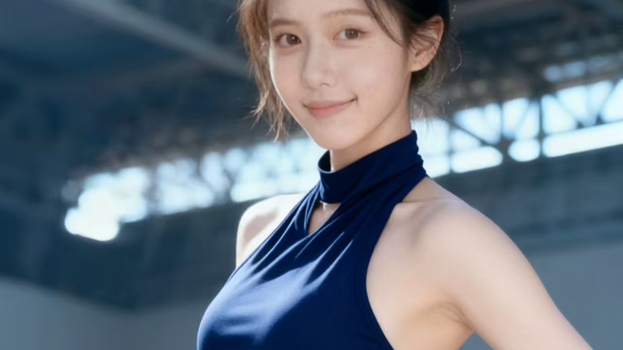 运动少女，藏蓝色运动套装，激活青春，阳光活力。