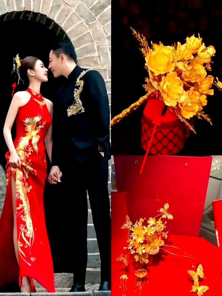 在那场盛大的婚礼上，金色的手捧花如同一颗流星划过夜空，引发了人们的目光与讨论。马
