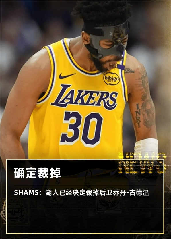 根据ESPN记者Shams报道，湖人已经决定裁掉后卫乔丹-古德温。
上赛季常规赛