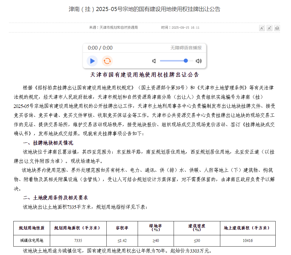 津南又挂地了，超级“迷你”……占地7335平米，容积率1.42，规划建面1041