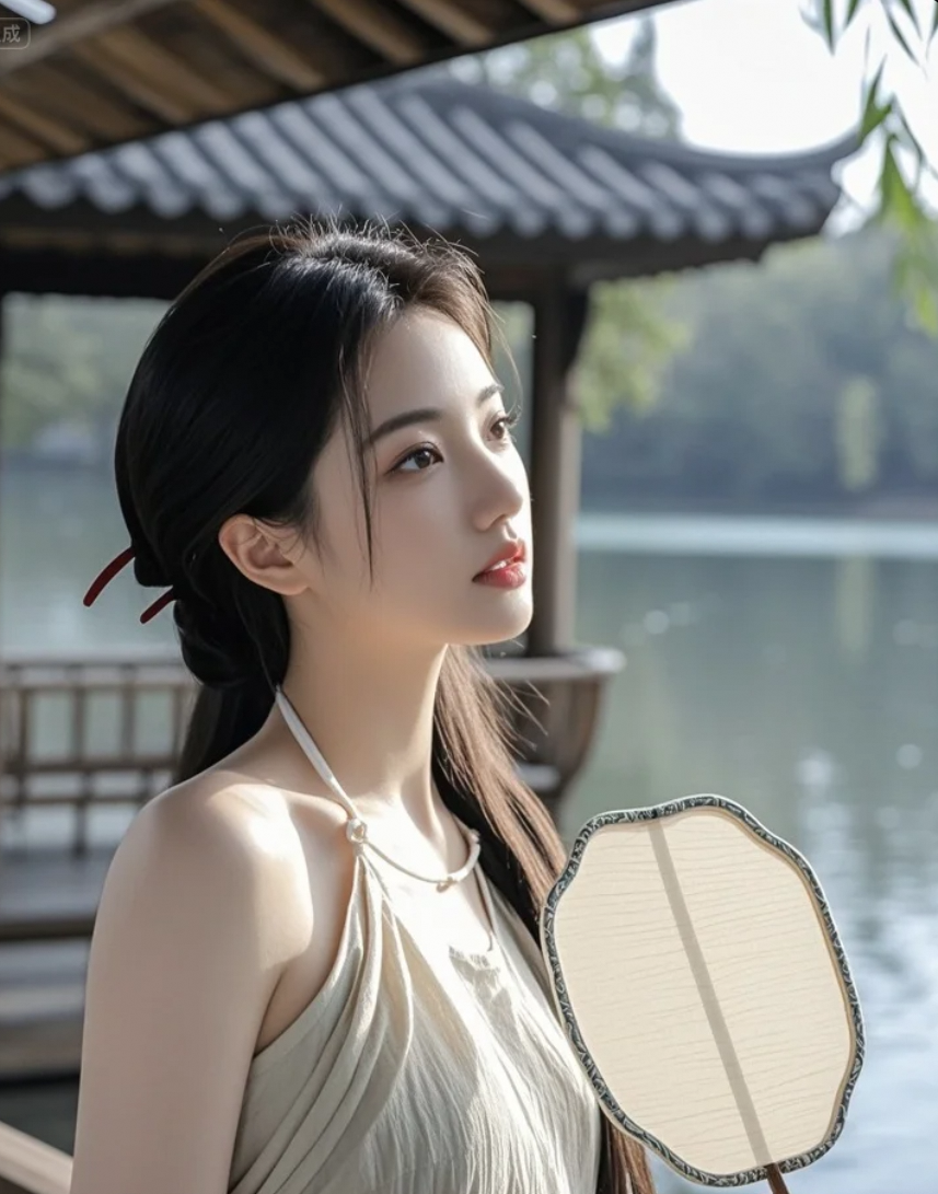 她不动，却让整个湖面泛起涟漪