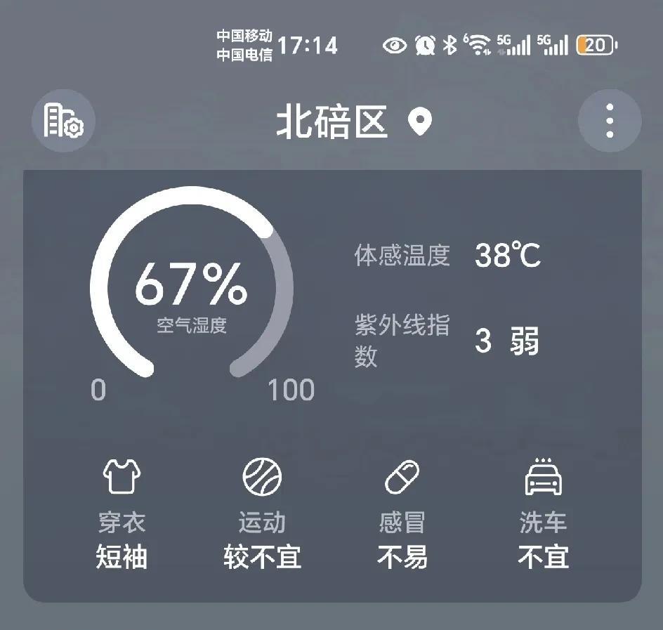 刚刚，重庆又下雨了，北碚才下完雷阵雨，不过时间很短，但是，空气湿度却非常大，非常
