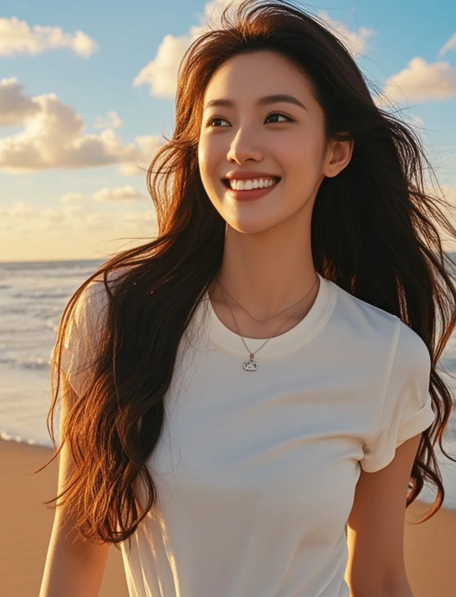 长发掠过海风，留下心动痕迹