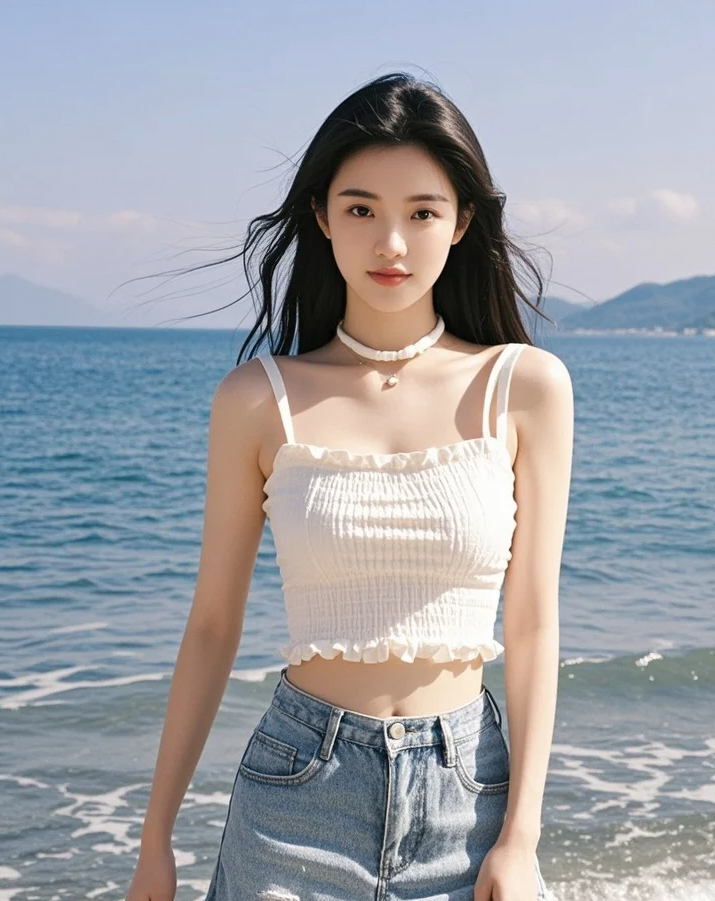 浪花撞碎在她肩头，盐粒结晶成永不愈合的伤口