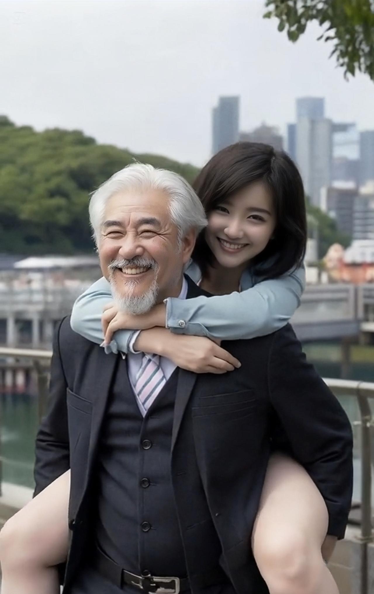 打油诗.《背媳妇》
西装老头乐开花，背起媳妇笑哈哈
青春小鸟肩上趴，幸福日子美到