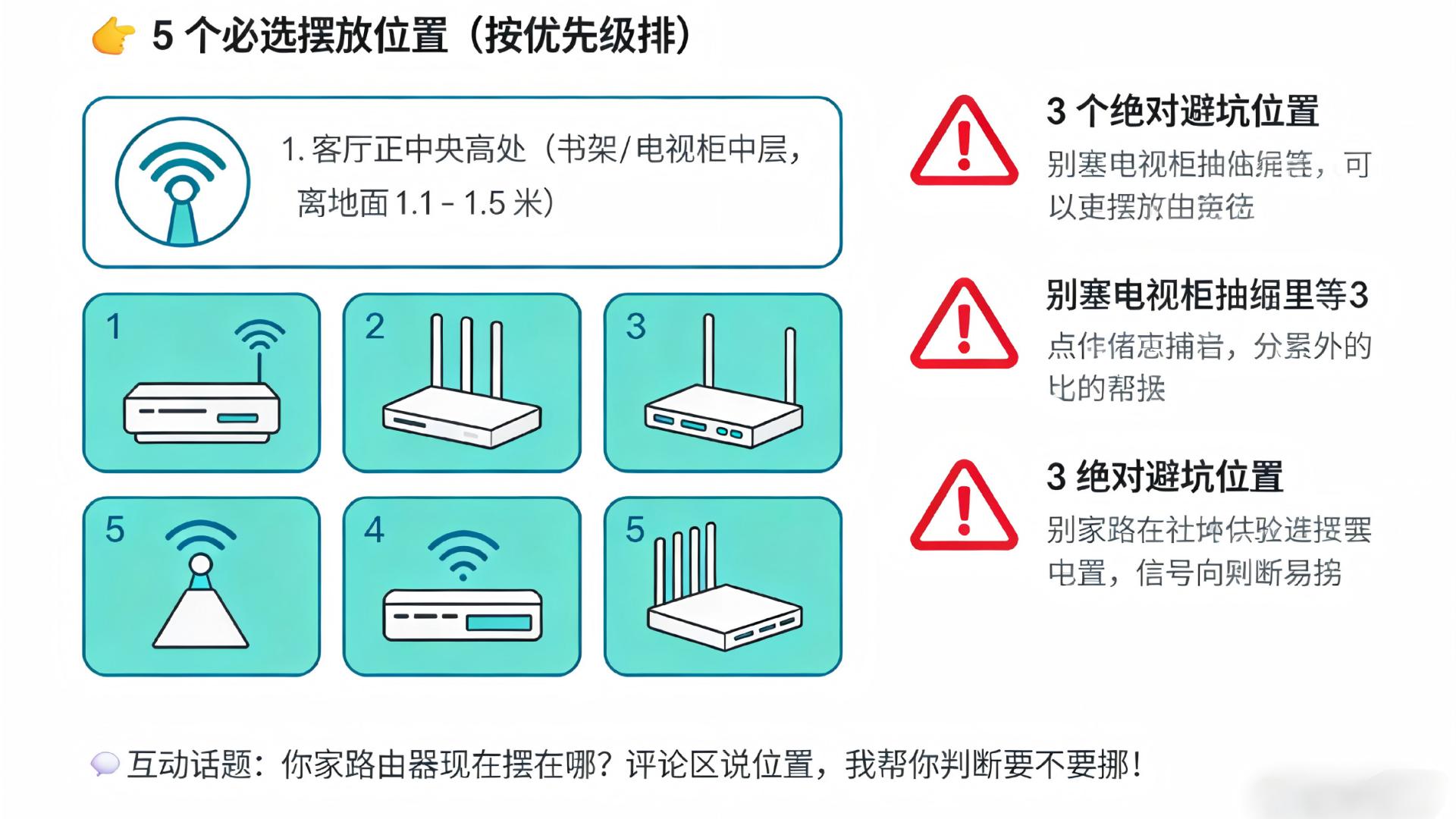 路由器放错位置 = 网速减半！5 个黄金摆放位置，信号满格全屋覆盖