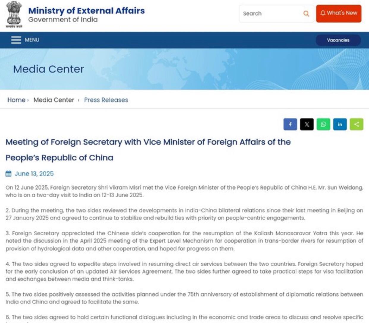 中国与印度双方同意加快恢复两国间客机直航的相关步骤