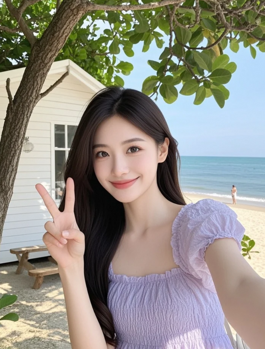 长发+蓝海，像不像偶像剧开场？🎬